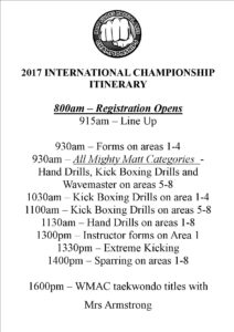 2017 International Champs Itinerary